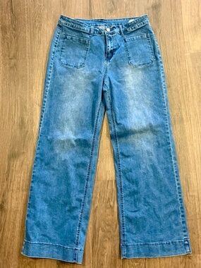 KUNMI Women's High Waisted Wide Straight Leg Denim Pants - Blue - Size 16